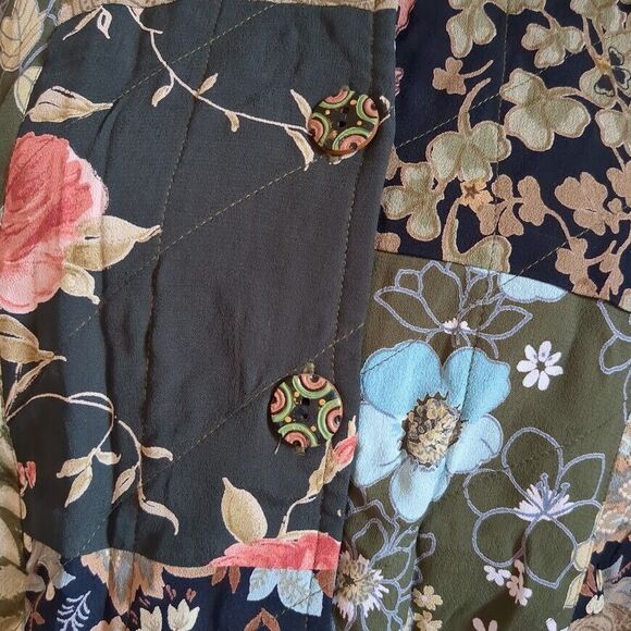 Vintage 90s Casual Studio Quilted Jacket Patchwork Floral Foliage Rose Medium - Picture 4 of 13